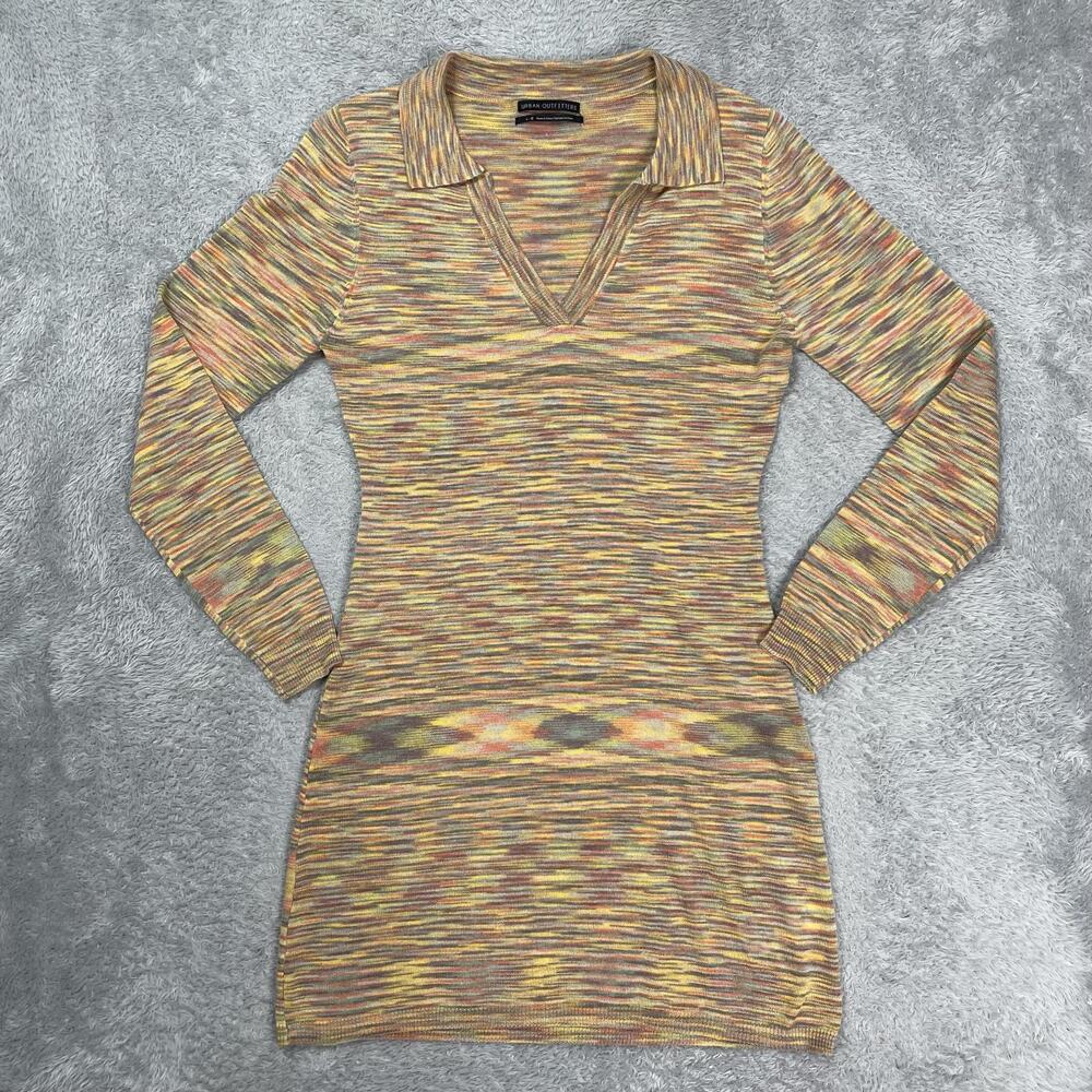 Urban Outfitters Sweater Dress Womens L Multicolor Collared V Neck Long Sleeve